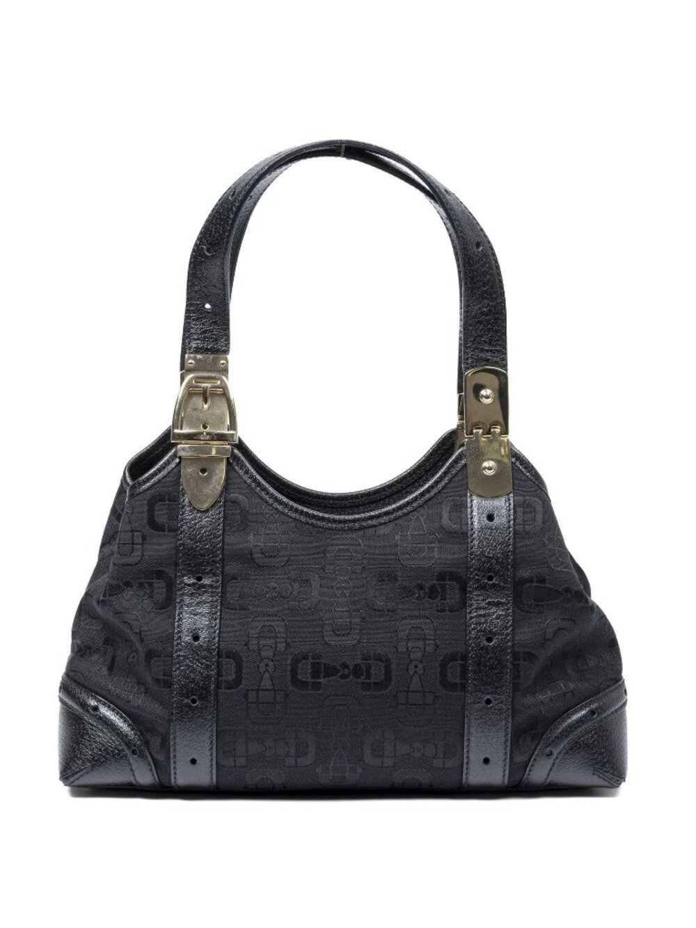 Gucci Small Horsebit Glam Tote Bag Black Printed Canvas